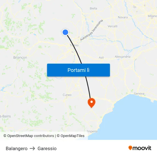 Balangero to Garessio map