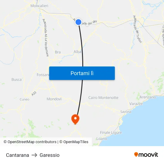 Cantarana to Garessio map