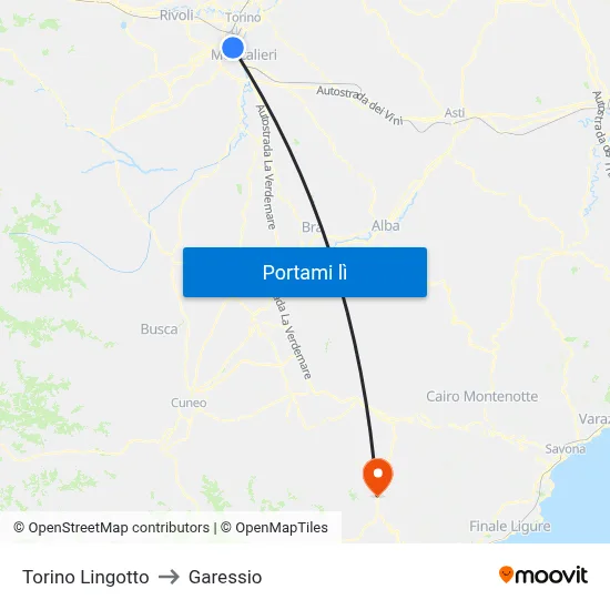 Torino Lingotto to Garessio map