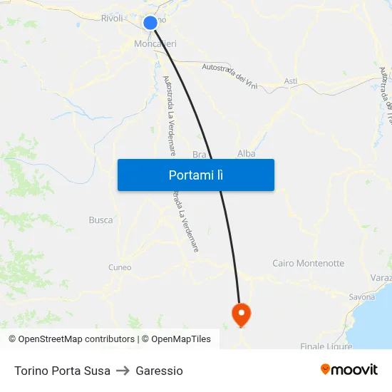 Torino Porta Susa to Garessio map