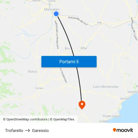 Trofarello to Garessio map