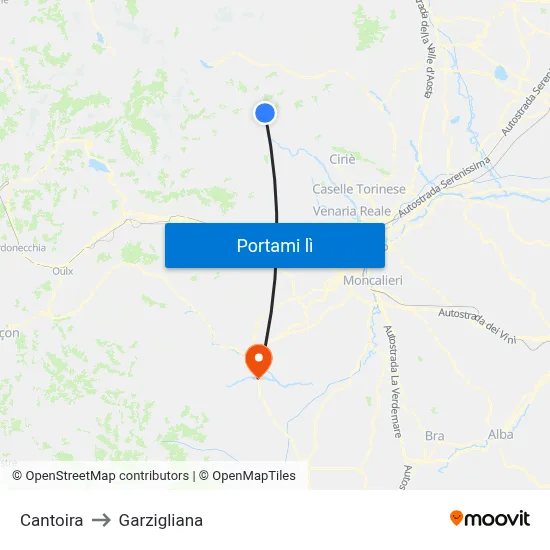 Cantoira to Garzigliana map