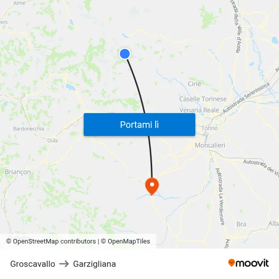 Groscavallo to Garzigliana map