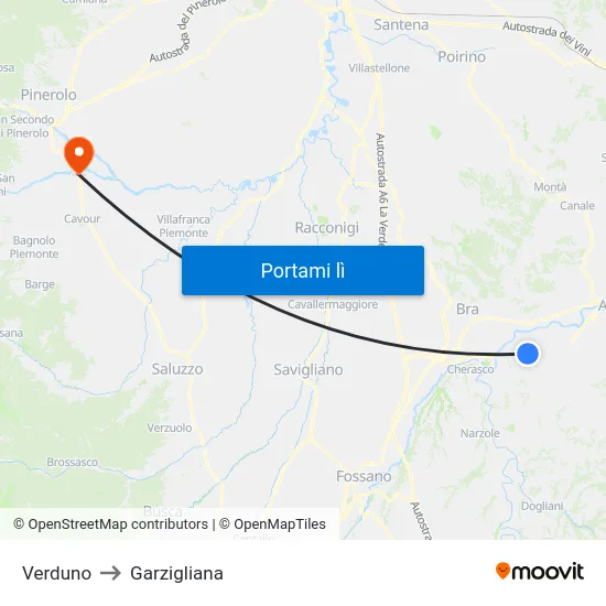 Verduno to Garzigliana map