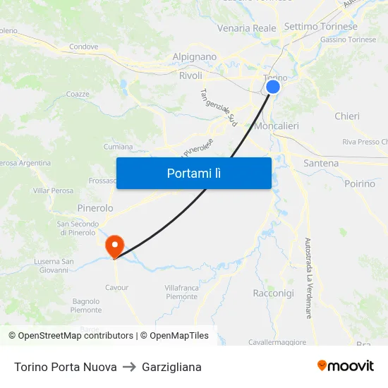 Torino Porta Nuova to Garzigliana map