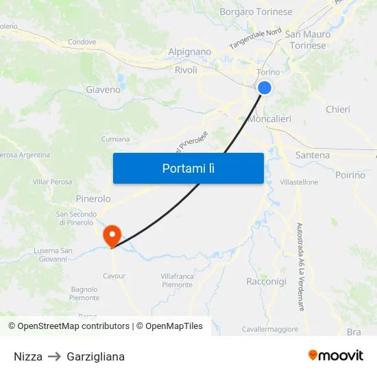Nizza to Garzigliana map