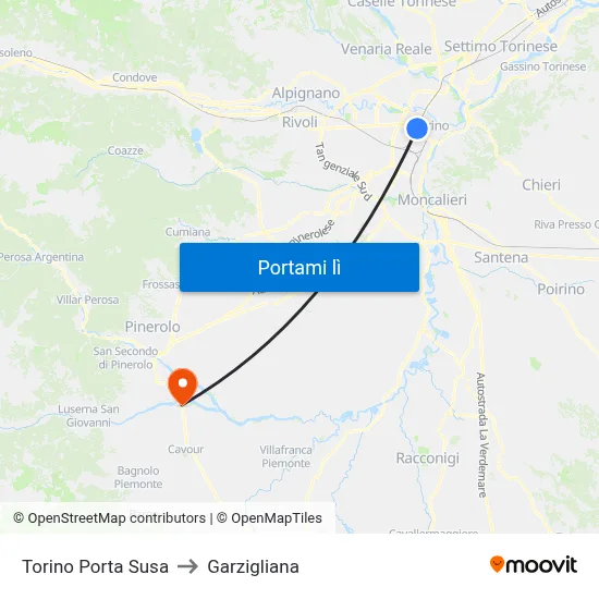 Torino Porta Susa to Garzigliana map