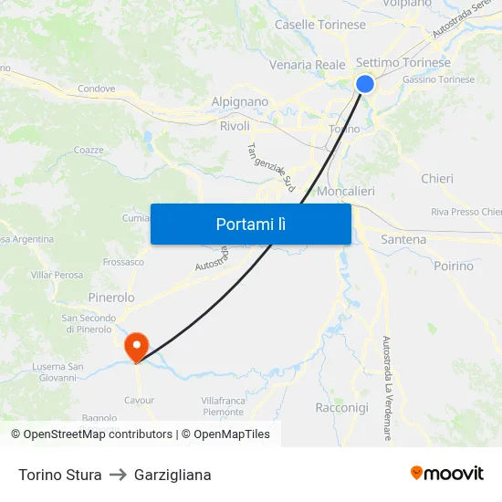 Torino Stura to Garzigliana map
