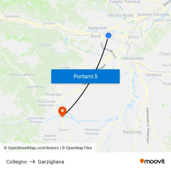Collegno to Garzigliana map