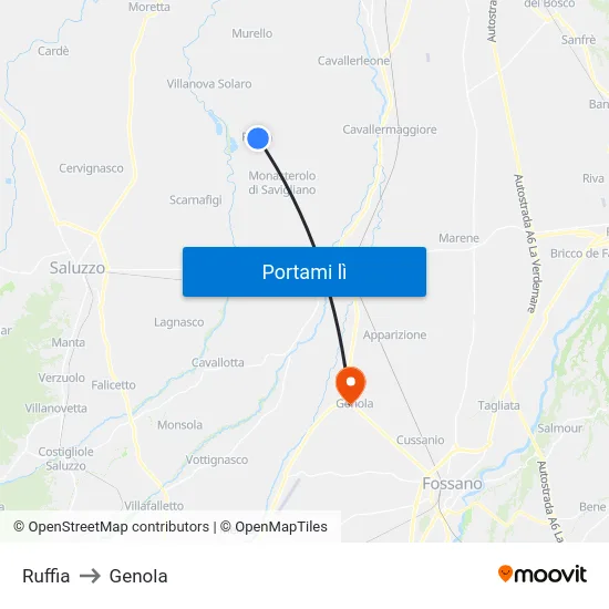 Ruffia to Genola map