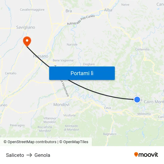 Saliceto to Genola map