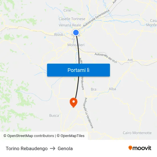 Torino Rebaudengo to Genola map