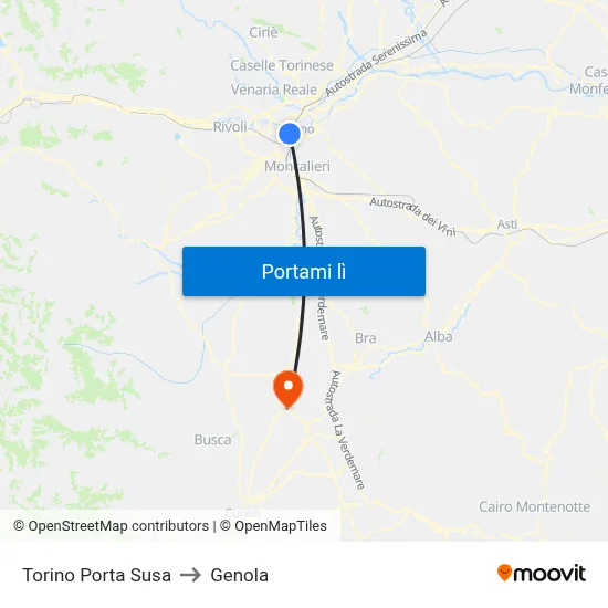 Torino Porta Susa to Genola map