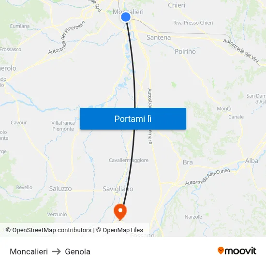 Moncalieri to Genola map