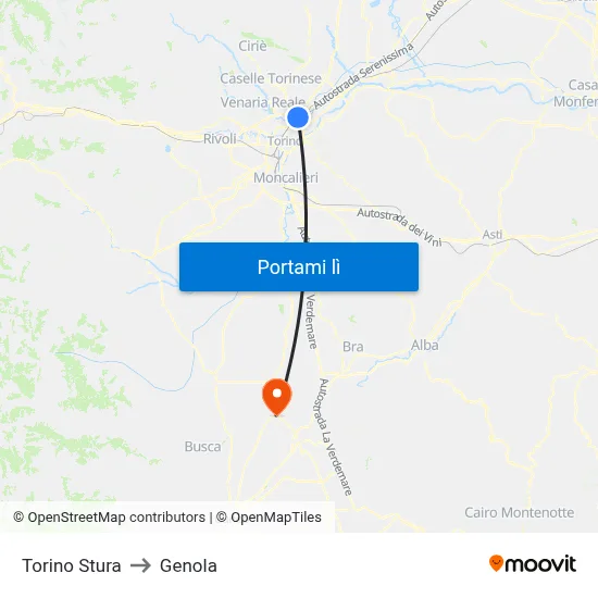 Torino Stura to Genola map