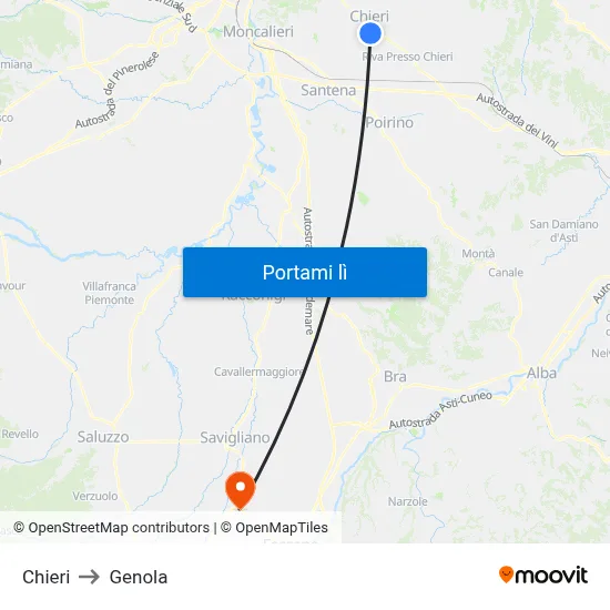 Chieri to Genola map