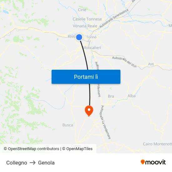 Collegno to Genola map