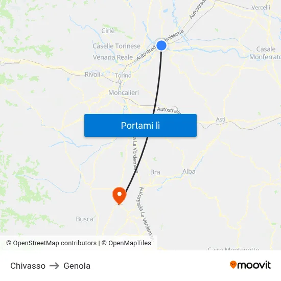 Chivasso to Genola map