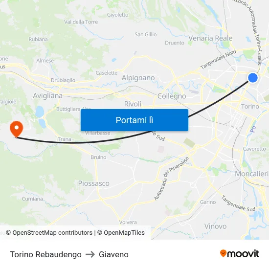 Torino Rebaudengo to Giaveno map