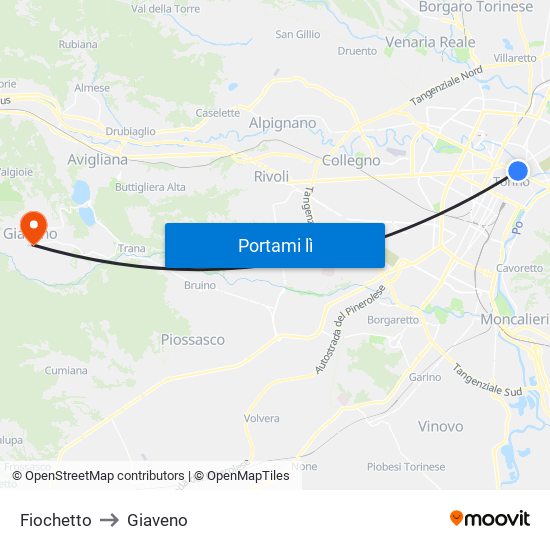 Fiochetto to Giaveno map