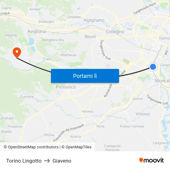 Torino Lingotto to Giaveno map