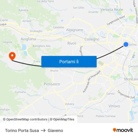 Torino Porta Susa to Giaveno map