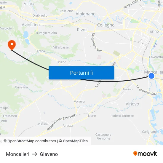 Moncalieri to Giaveno map