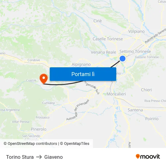 Torino Stura to Giaveno map