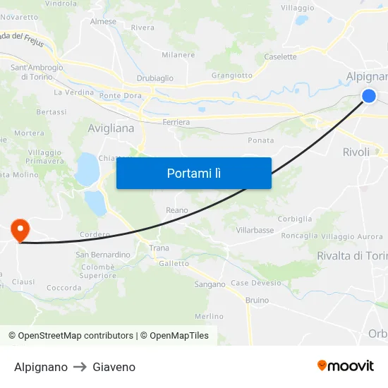 Alpignano to Giaveno map