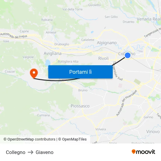 Collegno to Giaveno map