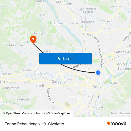 Torino Rebaudengo to Givoletto map