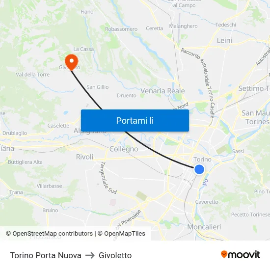 Torino Porta Nuova to Givoletto map