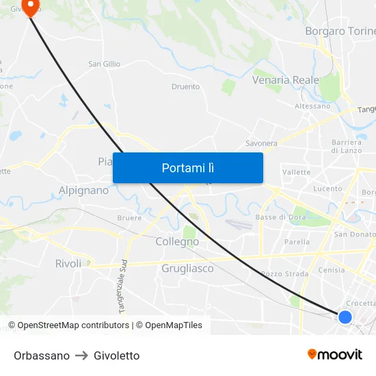 Orbassano to Givoletto map