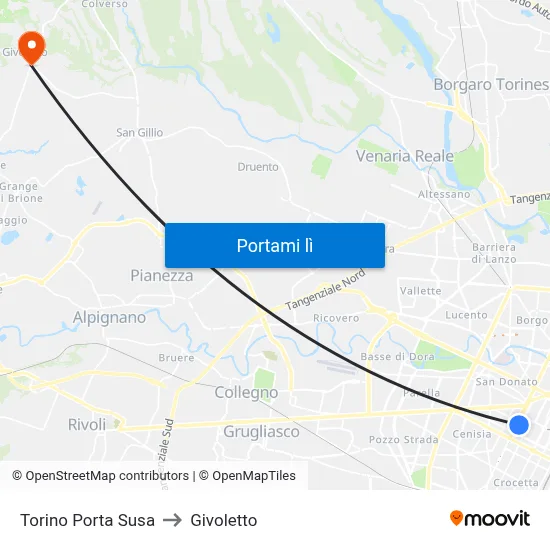 Torino Porta Susa to Givoletto map