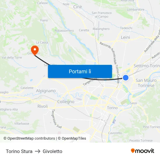 Torino Stura to Givoletto map