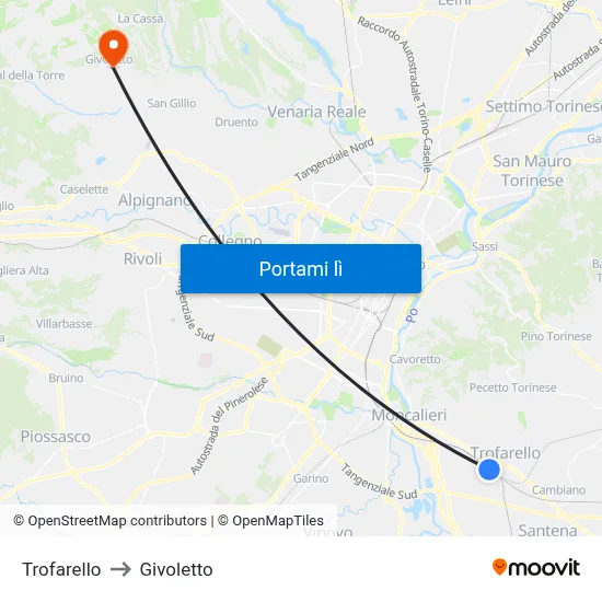 Trofarello to Givoletto map