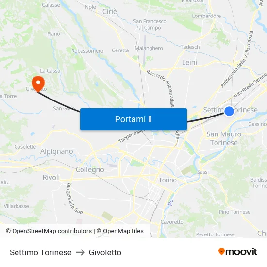 Settimo Torinese to Givoletto map