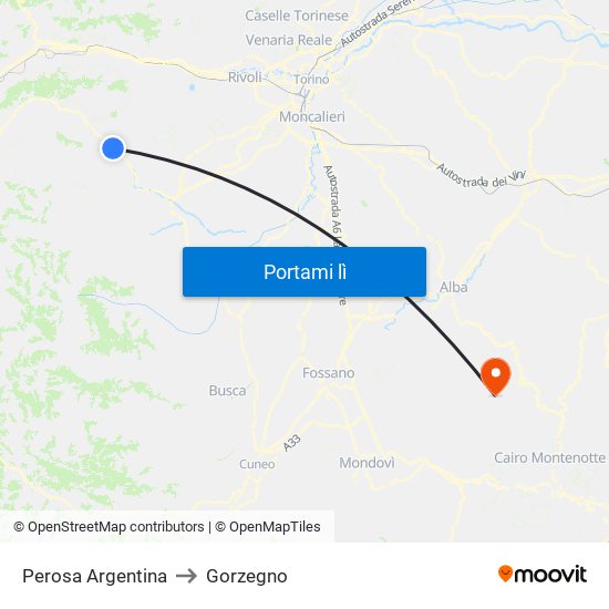 Perosa Argentina to Gorzegno map