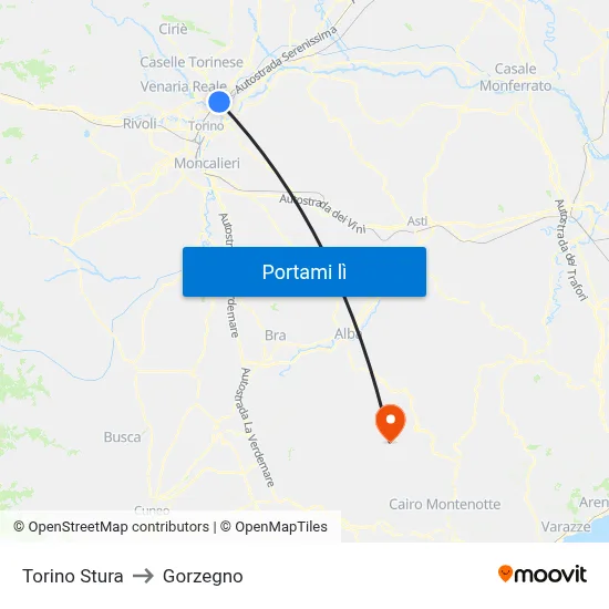 Torino Stura to Gorzegno map