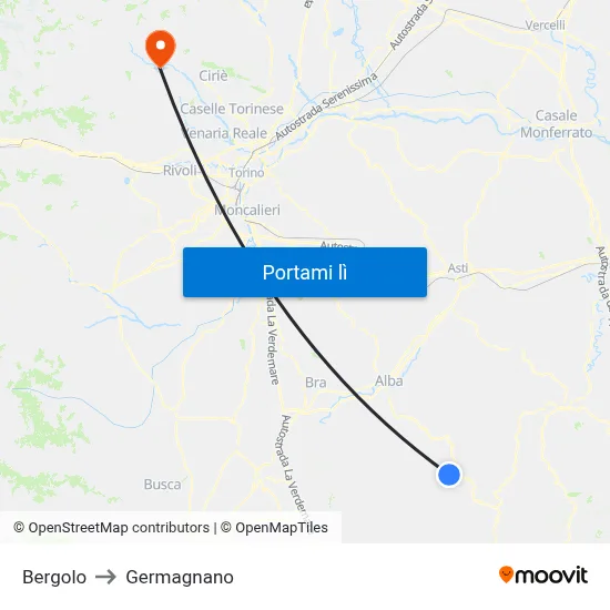 Bergolo to Germagnano map