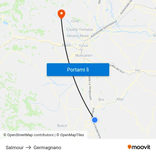 Salmour to Germagnano map