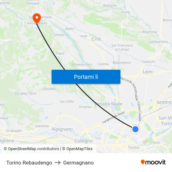 Torino Rebaudengo to Germagnano map