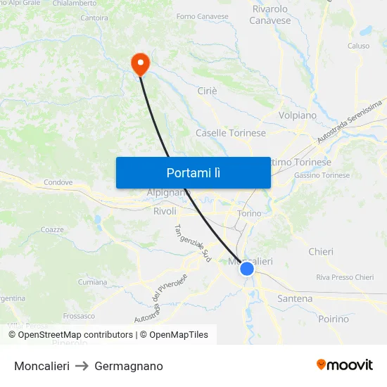 Moncalieri to Germagnano map