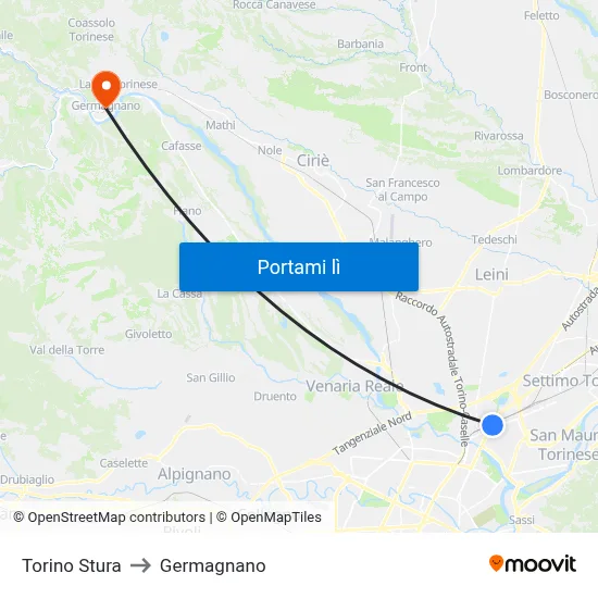 Torino Stura to Germagnano map