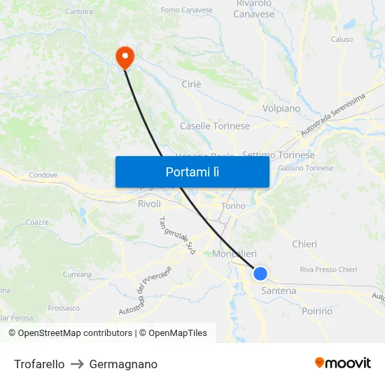 Trofarello to Germagnano map
