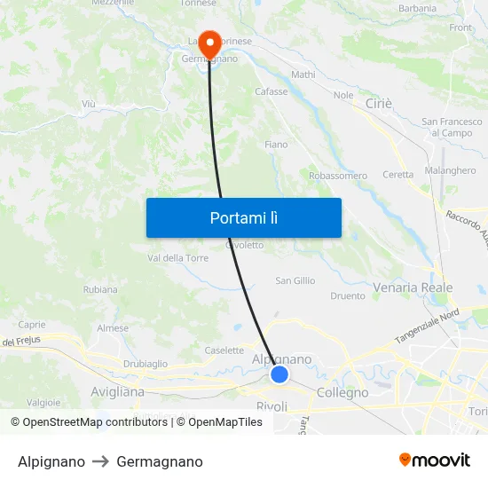 Alpignano to Germagnano map