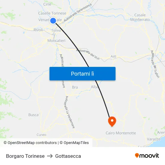 Borgaro Torinese to Gottasecca map