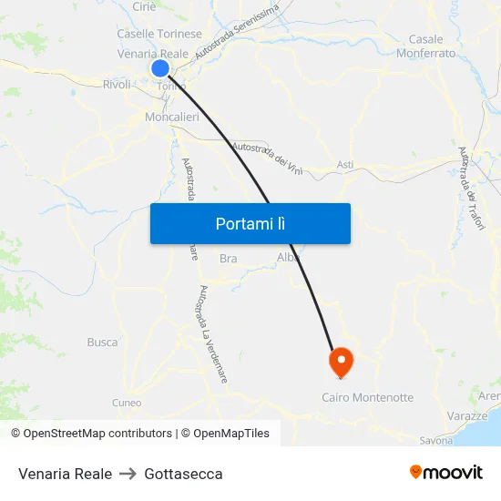 Venaria Reale to Gottasecca map