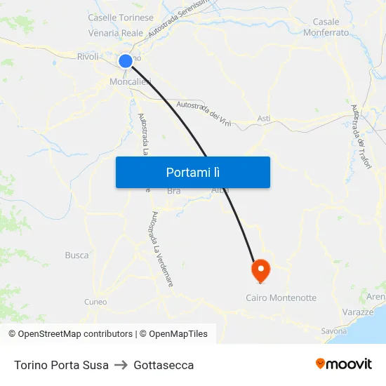 Torino Porta Susa to Gottasecca map
