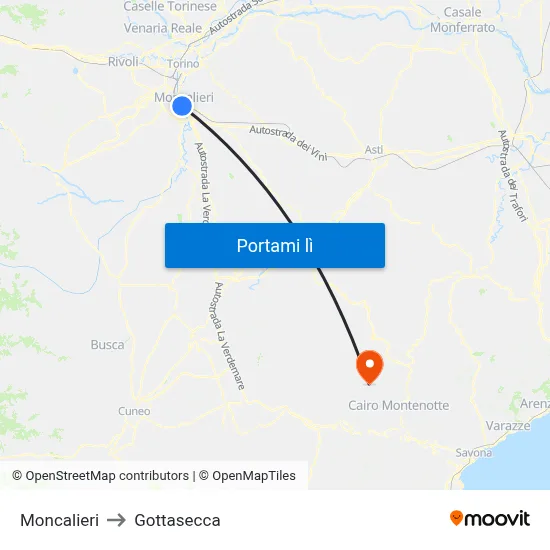 Moncalieri to Gottasecca map